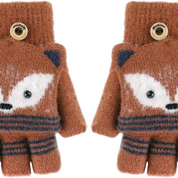 Other - Cartoon Convertible Flip Top Gloves Toddler Kids Winter Wool Knit Fingerless Glo